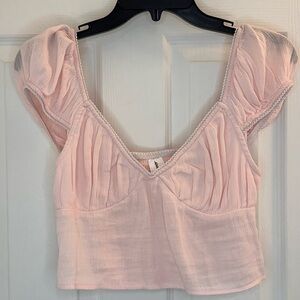 Abound Smocked Cap Sleeve Pink Cottagecore Crop Top Babydoll size Small